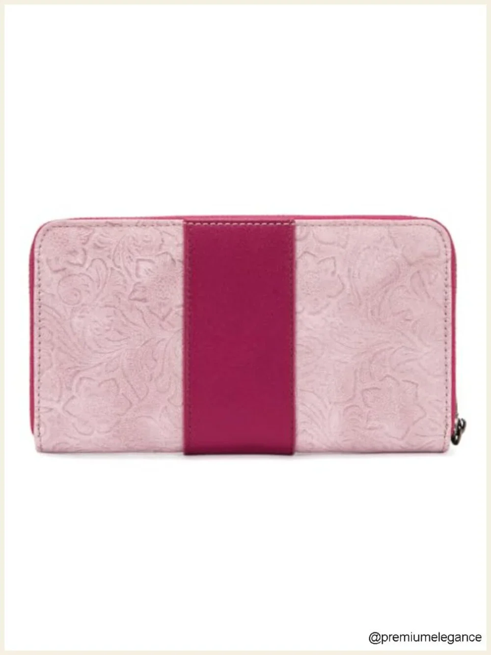 Tooled Floral Zip Around Clutch Wallet RFID Blocking Keychain